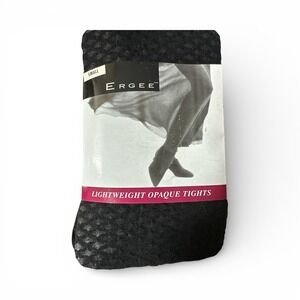 Vintage Ergee Tights Womens Small Black Diamond Textured Opaque Lightweight NOS